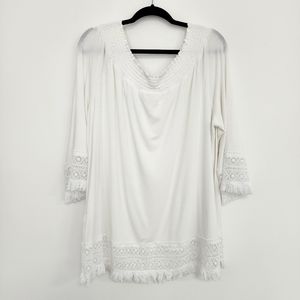 Chicos off the shoulders stretch tunic quarter sleeve size 3 (XL) in white